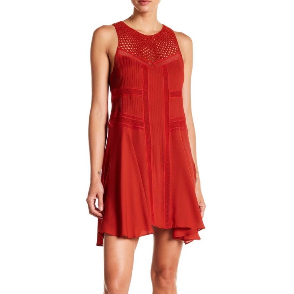 A.L.C. Red Sleeveless Crochet-Yoke A-Line Dress